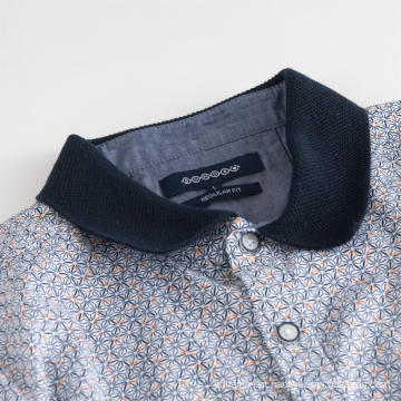 Camisa masculina de malha de gola de manga curta elástica de algodão